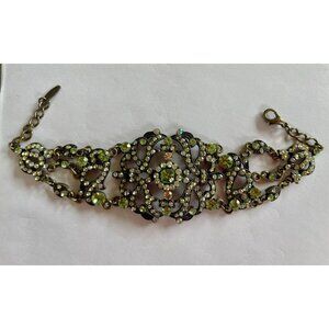 Green Vintage Reproduction Crystal Rhinestone Bracelet Adjustable NWT